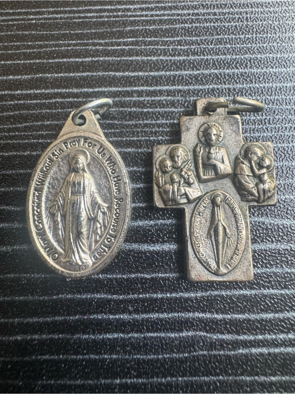 Religious Miraculous Medals. Virgin Mary and Scapular Cross - Silver Tone Italy